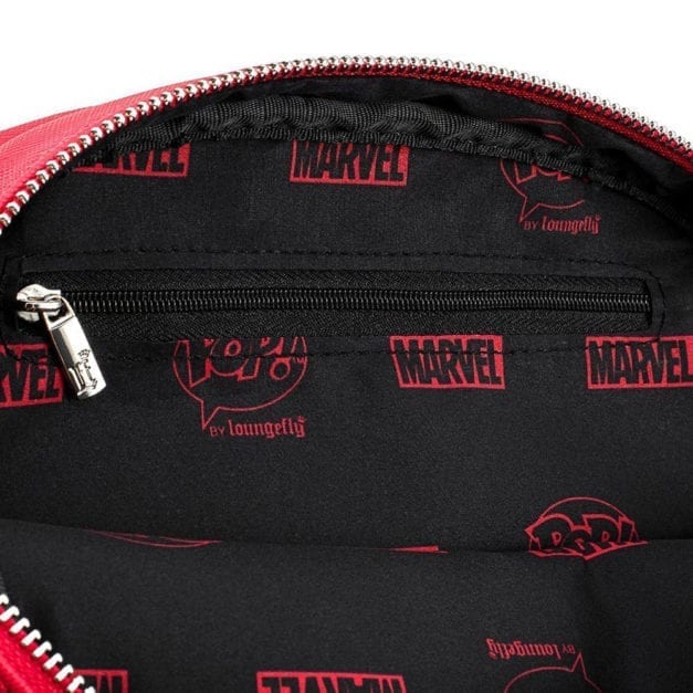 Close-up photo of Loungefly Spider-Man POP! Purse Printed Interior