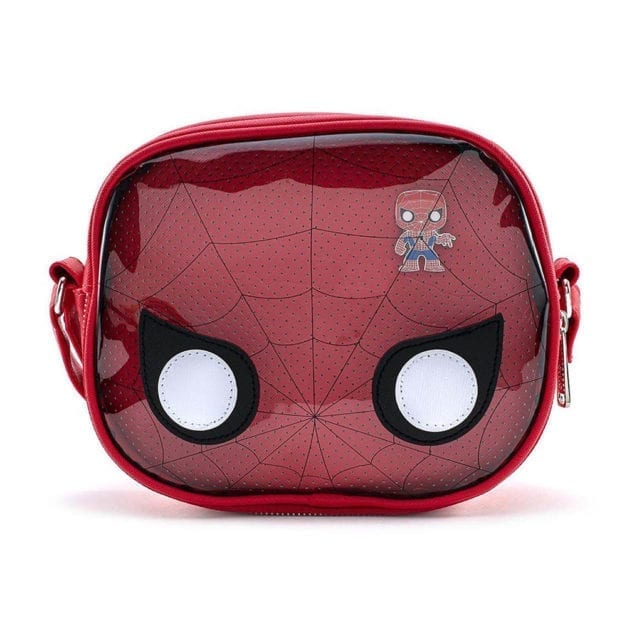 Front facing image of Pop! Spider-Man crossbody purse by Loungefly.