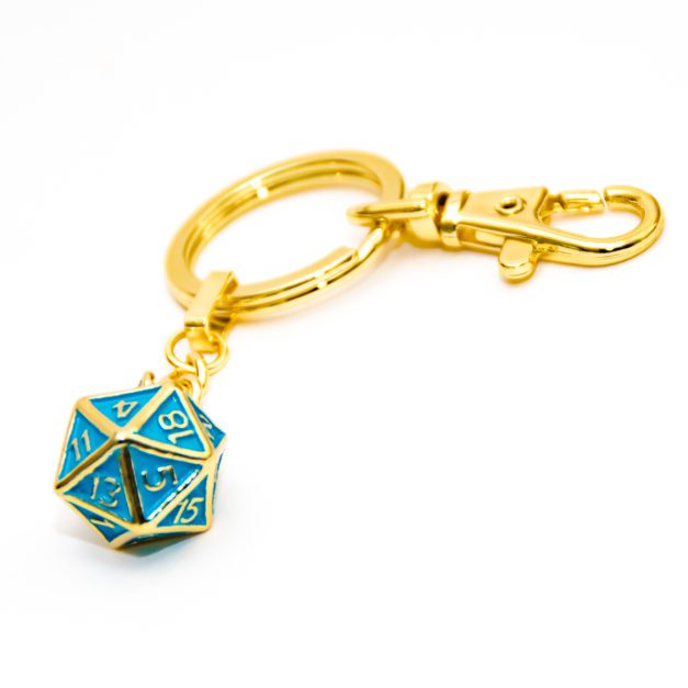 Golden 20 Sided Dice Dungeons and Dragons Keychain