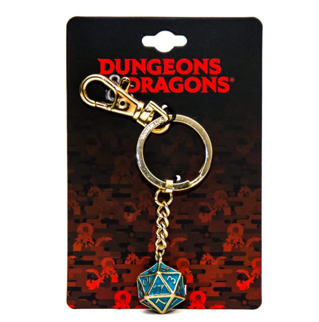 Golden 20 Sided Dice Dungeons and Dragons Keychain in Package