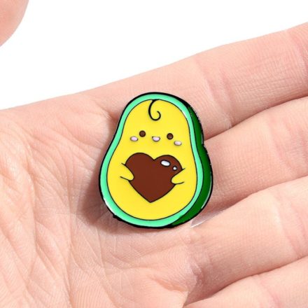 Avocado Love Enamel Pin In Hand.