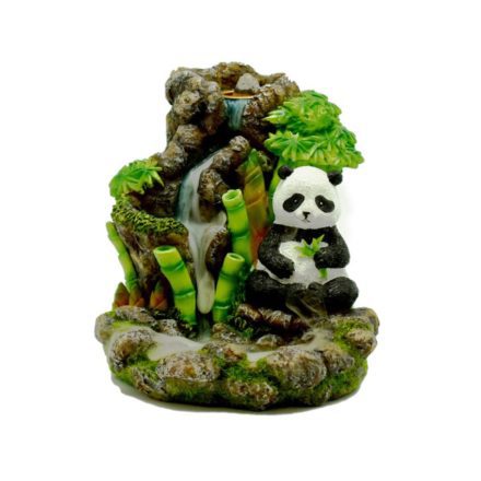 Panda in Bamboo Grove with Waterfall Back-Flow Incense Burner