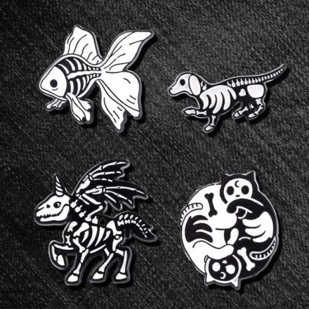 Skeleton Animal Enamel Pins - Set of 4