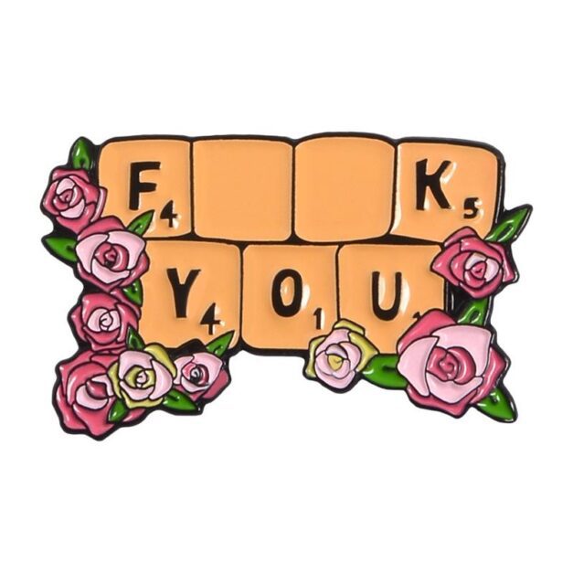 Funny Word Puzzle "F**K You" Enamel Pin - Close-up Photo