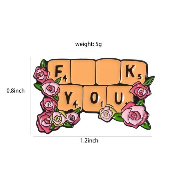 Funny Word Puzzle "F**K You" Enamel Pin - Dimensions
