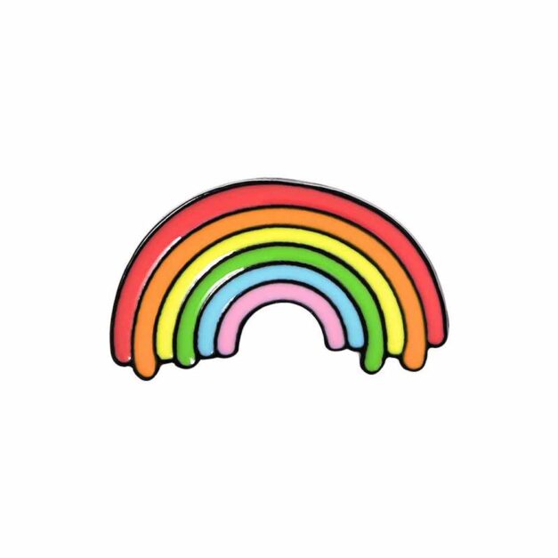 Example photo of the back of the Rainbow Mountain Polaroid Enamel Pin Set with rubber backing.