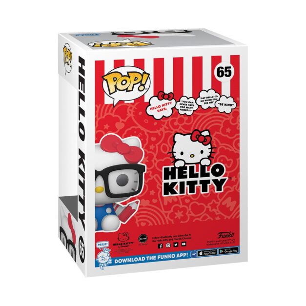 Back of the box of the Authentic Hello Kitty with Glasses Funko Pop! #65