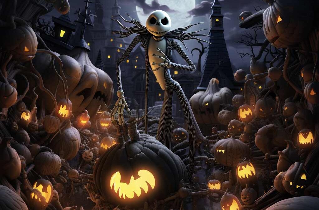 AI Generated Image of Jack Skellington in a pumpkin patch
