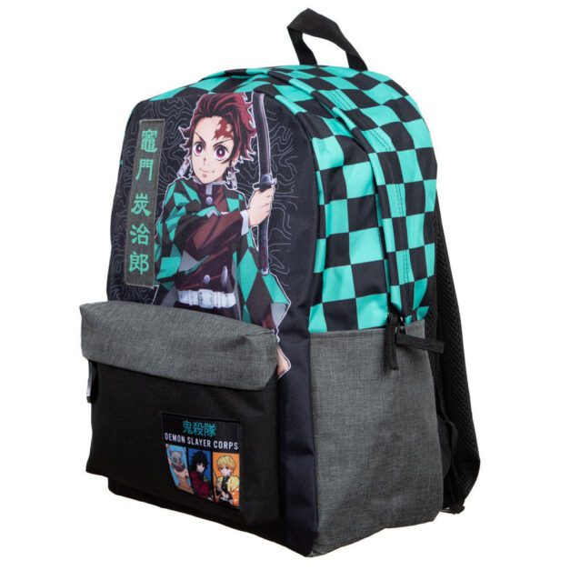 Right Side View of Demon Slayer Checker Laptop Backpack with Side Pocket