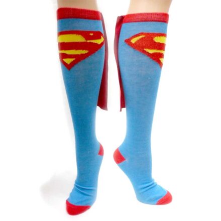 Model Wearing the DC Comics Superman Knee High Cape Socks