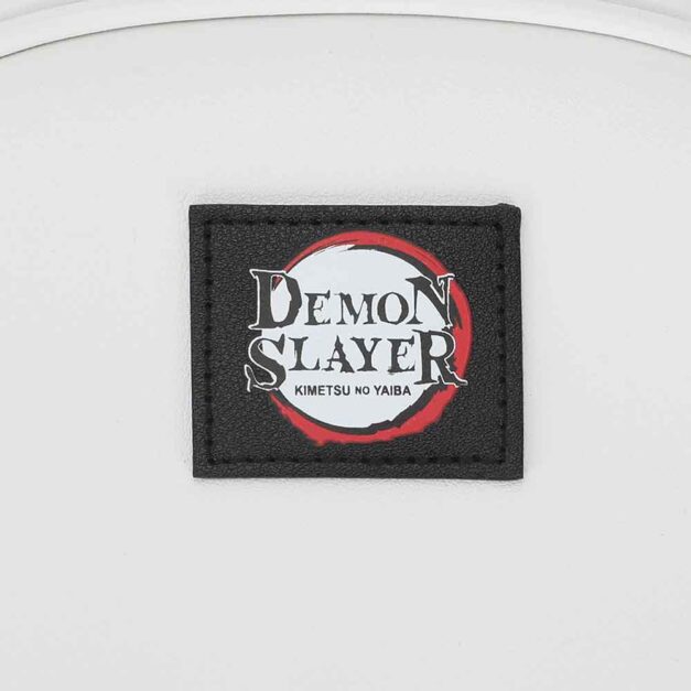 Close-up of Demon Slayer logo on lunch tote