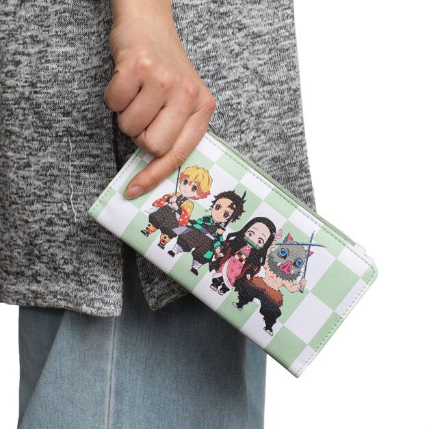 Model holding Demon Slayer Chibi Bi-Fold Wallet