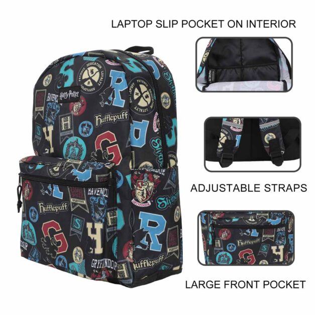 Harry Potter House Icons AOP Laptop Backpack Image showing features of the backpack