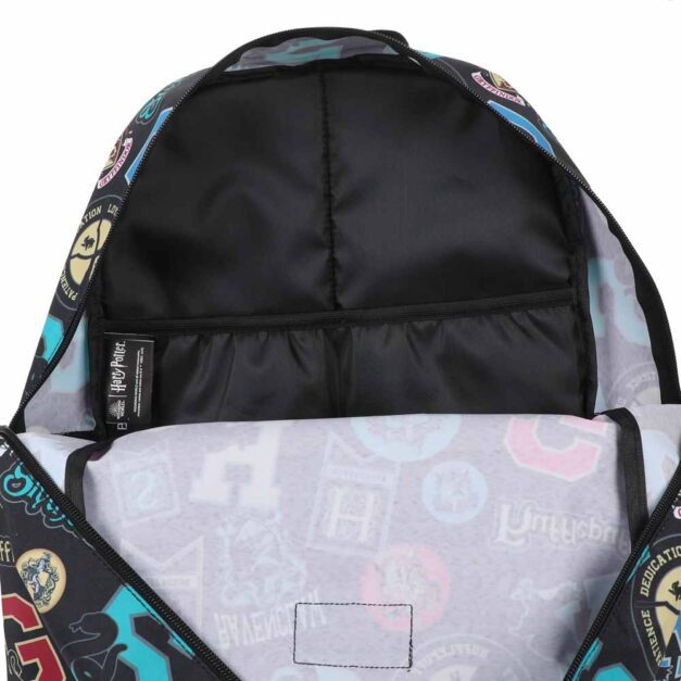 Harry Potter House Icons AOP Laptop Backpack Open interior view with no laptop inserted in the laptop slot