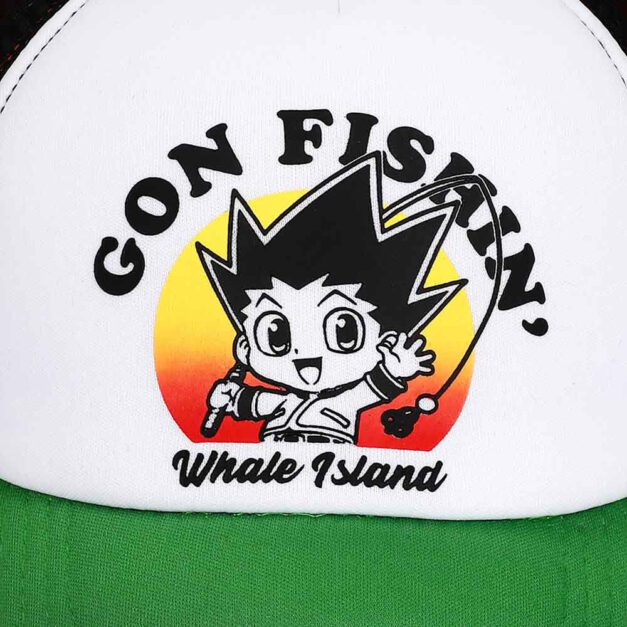 Hunter X Hunter Gon Fishin’ Trucker Hat Close up of Gon Fishin’ Graphic