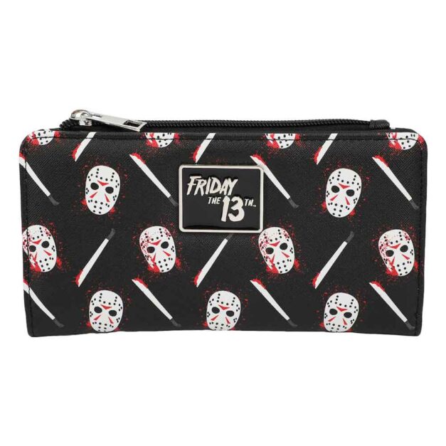 Front view of Friday the 13th Jason Mask Bi-Fold Wallet showcasing design