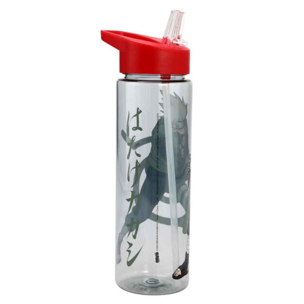 Back view of Naruto Kakashi bottle with straw open