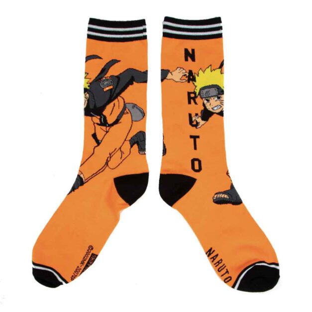 Naruto Ichiraku Ramen 3 Pair Crew Socks Box Set Close up of the third orange and black sock design with Naruto