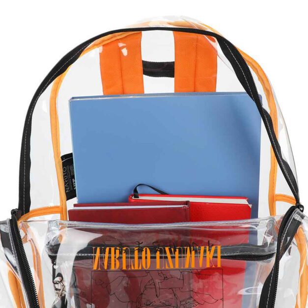 Naruto backpack open with books inside