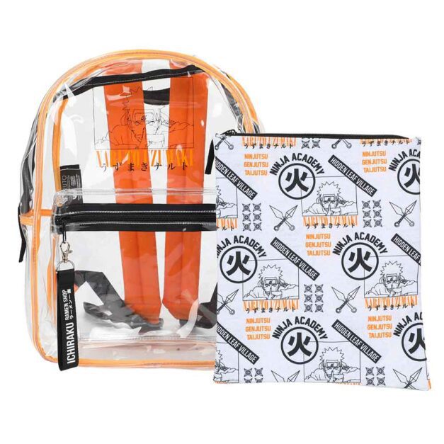 Naruto backpack with utility case removed and placed beside