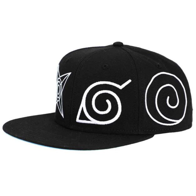 Naruto Village Symbols Flat Bill Snapback Hat Right side of cap showing symbols