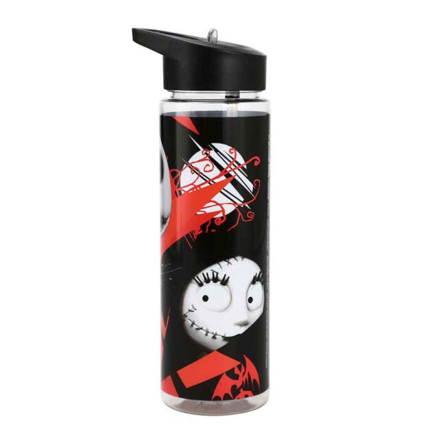 Left side view of closed straw The Nightmare Before Christmas Jack & Sally 24oz Water Bottle.