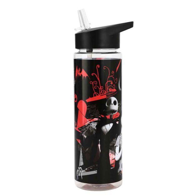Right side view of open straw The Nightmare Before Christmas Jack & Sally 24oz Water Bottle.