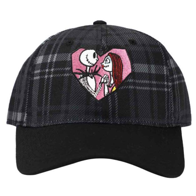 Front view of Nightmare Before Christmas Jack & Sally Embroidered Hat.