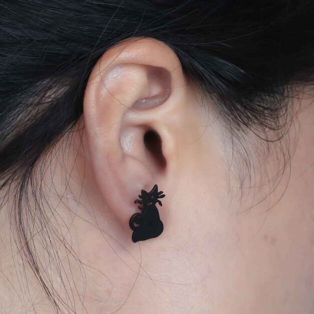 Spooky Cat Earrings from The Nightmare Before Christmas Worn by Model