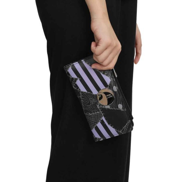 The Nightmare Before Christmas Jack & Sally Bi-Fold Wallet Model holding wallet showing front of wallet