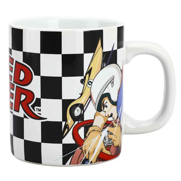 Speed Racer ceramic mug with handle facing right