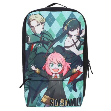 Front view of Spy x Family Argyle Print Laptop Backpack featuring anime characters