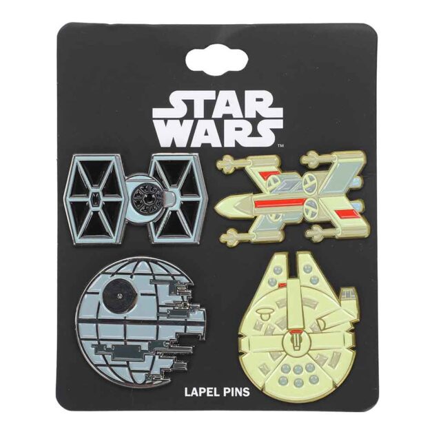 Star Wars Tie Fighter & Rebel X-Wing Enamel Pin Set with packaging on DriftPhase.com.