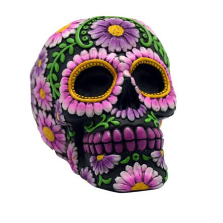 Front view of the Black and Pink Sugar Skull Bank