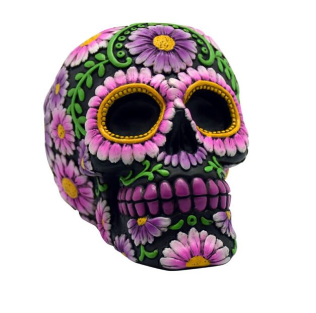 Front view of the Black and Pink Sugar Skull Bank