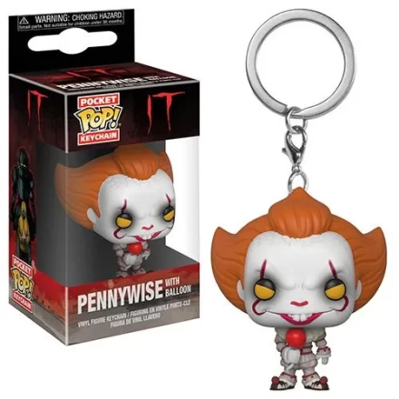 Photo of the Authentic Funko "It Pennywise" Pocket Pop Keychain alongside the original packaging.