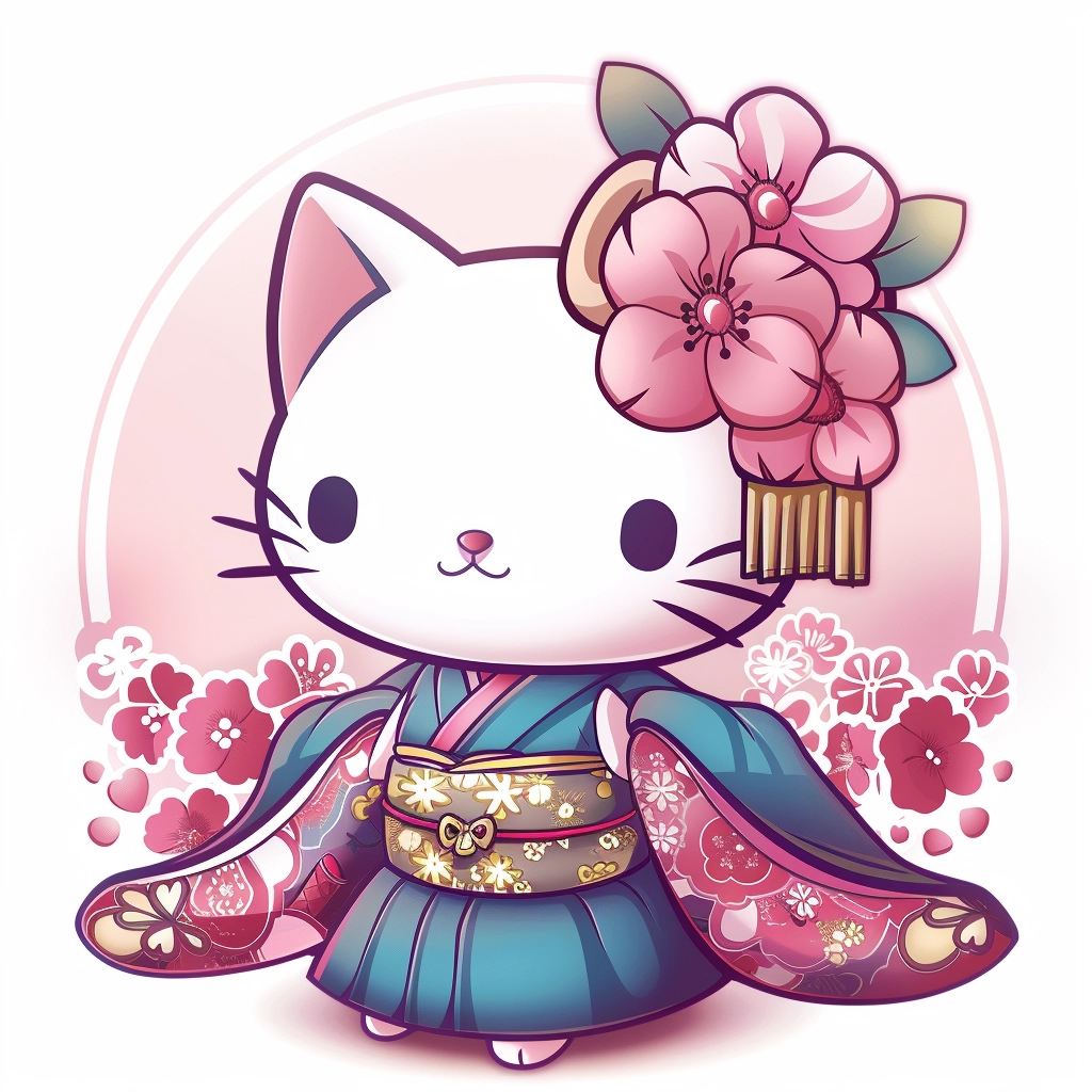 Hello Kitty Dressed in a traditional Japanese Kimono 